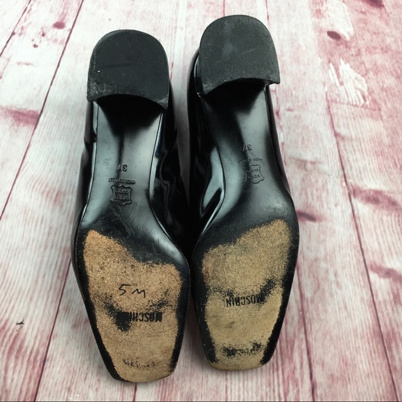 🐞Moschino Black and White Patent Leather Square Toe Pump Size 7 - Picture 9 of 11